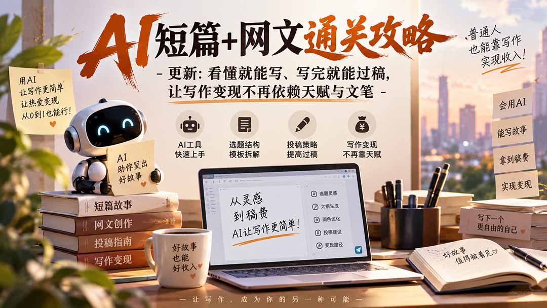AI短篇+网文通关攻略-更新0921:看懂就能写、写完就能过稿,让写作变现不再依赖天赋与文笔-优优云网创