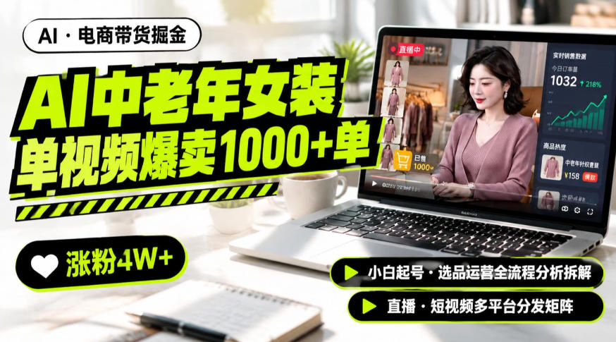 AI中老年服装带货赛道新玩法,一个视频卖出1000多单涨粉4W+,小白起号选品运营全流程分析拆解-优优云网创