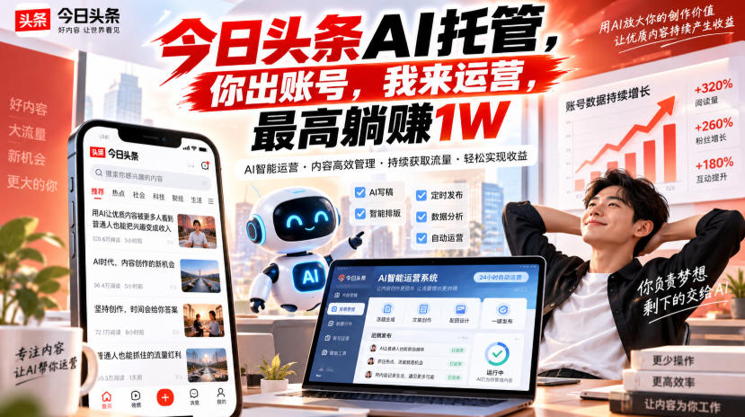 今日头条AI托管,你出账号,我来运营,最高躺賺1W【揭秘】-优优云网创