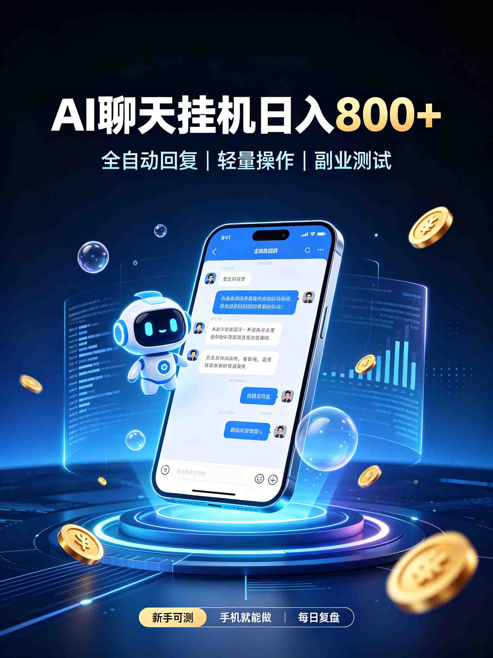 AI聊天挂机，日入800+，适用个人副业，工作室矩阵操作-优优云网创