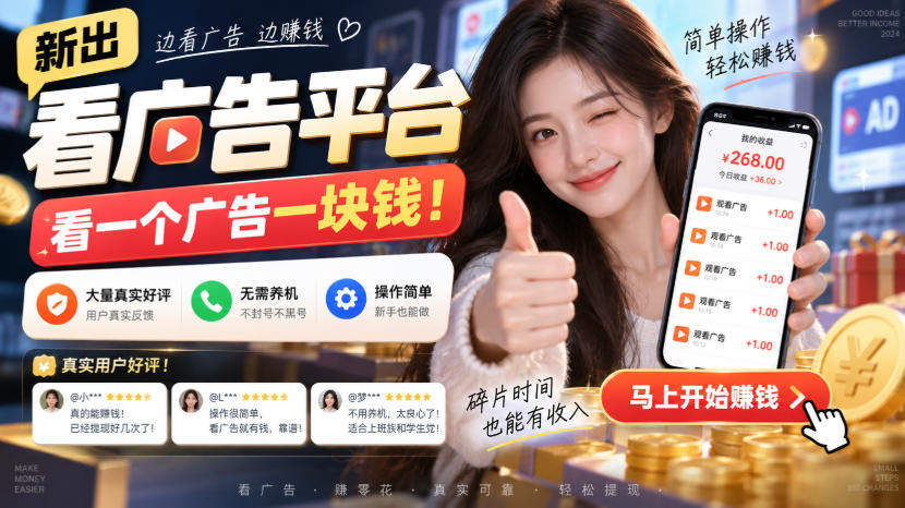 新出看广告平台,看一个广告一块钱,大量真实好评!无需养机、不会黑号,操作简单【揭秘】-优优云网创