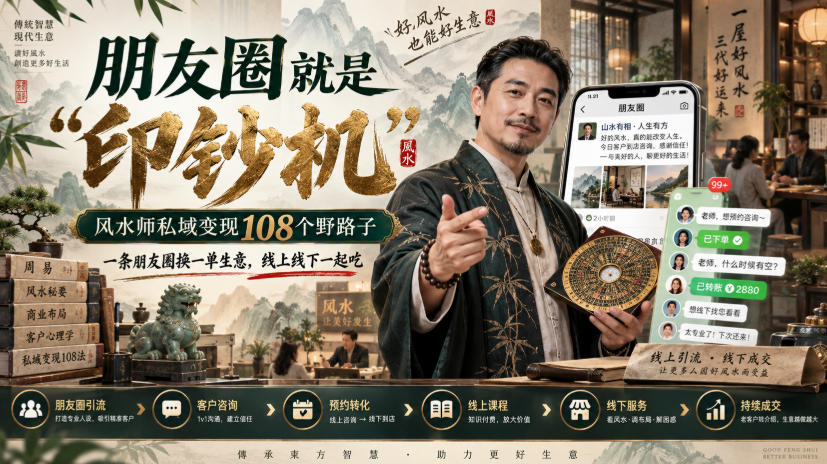 朋友圈就是“印钞机”，风水师私域变现108个野路子，一条朋友圈换一单生意，线上线下一起吃【文档】-优优云网创