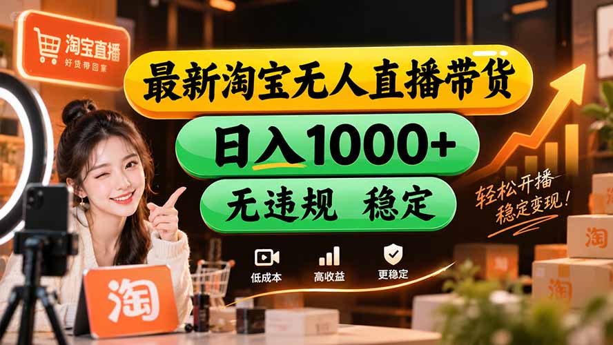 【新技术】淘宝无人直播,独家,日入2K+,无封号,可矩阵,长期稳定-优优云网创