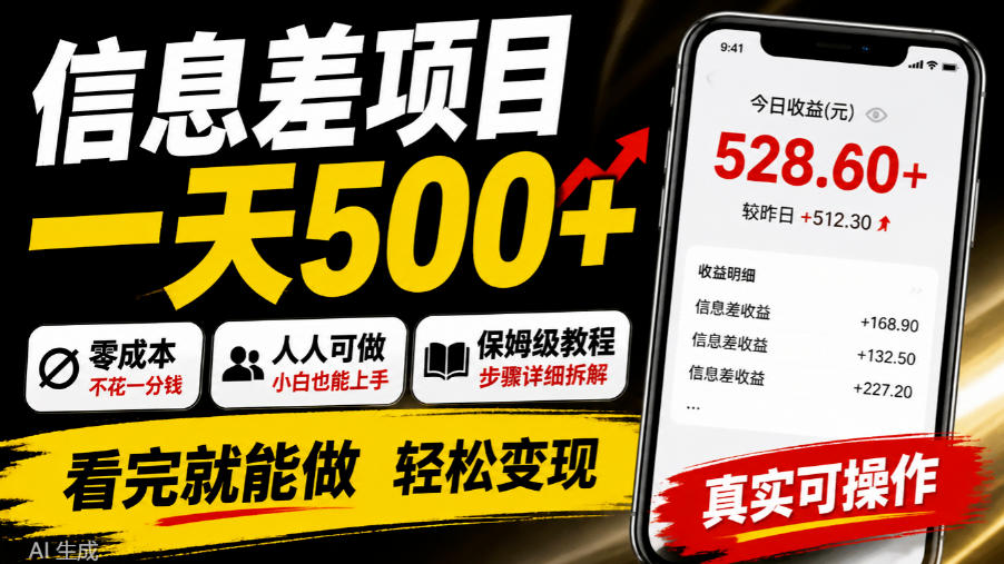 信息差项目一天500+，零成本，人人可做，保姆级教程，看完就能做【揭秘】-优优云网创