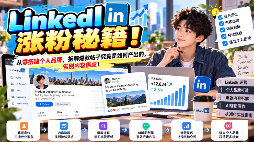 LinkedIn涨粉秘籍！从零搭建个人品牌，拆解爆款帖子究竟是如何产出的，告别内容焦虑！【原创双语字幕】-优优云网创