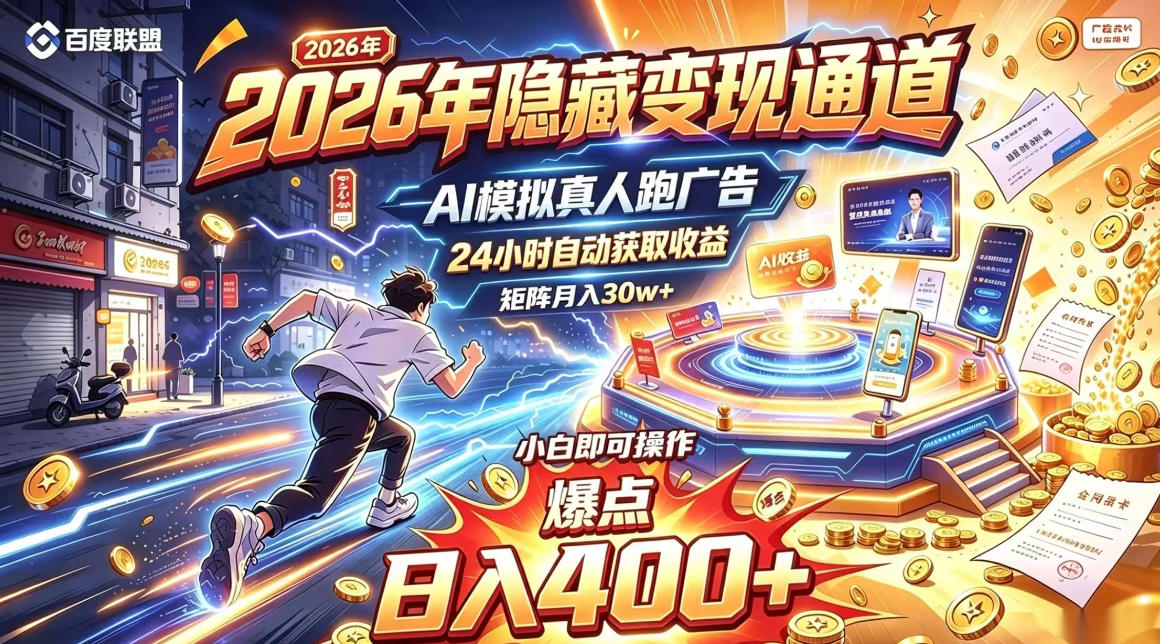 2026年别死磕自媒体，隐藏变现通道，AI模拟真人自动跑广告，小白即可操作，日入400+，矩阵月入可达到30w+【揭秘】-优优云网创