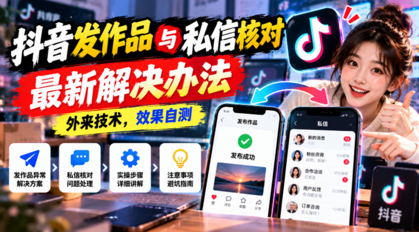 抖音发作品与私信核对最新解决办法,外来技术,效果自测-优优云网创