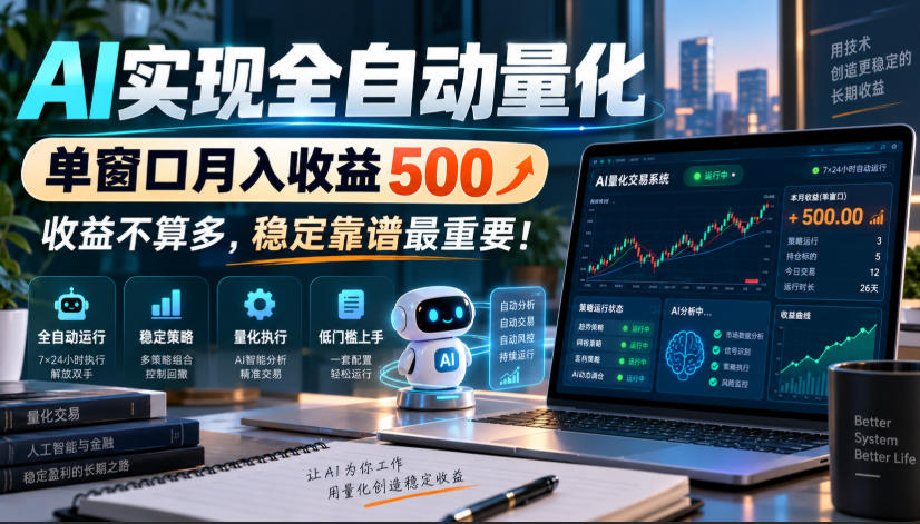 AI实现全自动量化,单窗口月入收益500,收益不算多,稳定靠谱最重要!【揭秘】-优优云网创