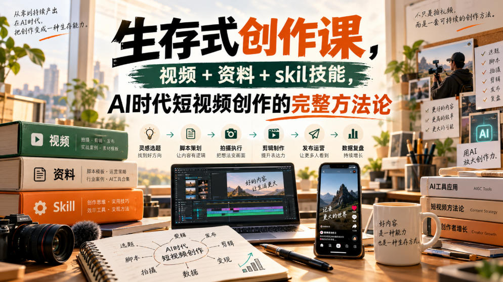 生存式创作课,视频+资料+skil技能,ai时代短视频创作的完整方法论-优优云网创