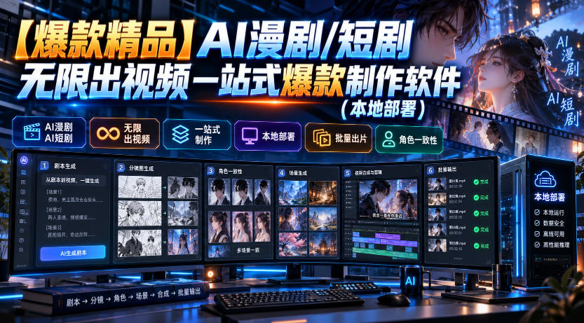 【爆款精品】AI漫剧/短剧无限出视频一站式爆款制作软件(本地部署)-优优云网创
