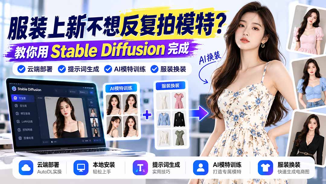 服装上新不想反复拍模特?教你用Stable Diffusion完成云端部署、提示词生成、AI模特训练与换装-优优云网创