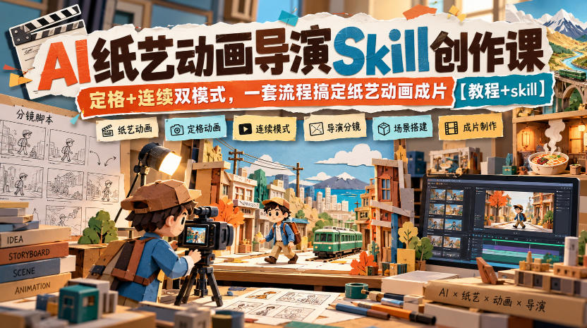 AI纸艺动画导演Skill创作课|定格+连续双模式,一套流程搞定纸艺动画成片【教程+skill】-优优云网创
