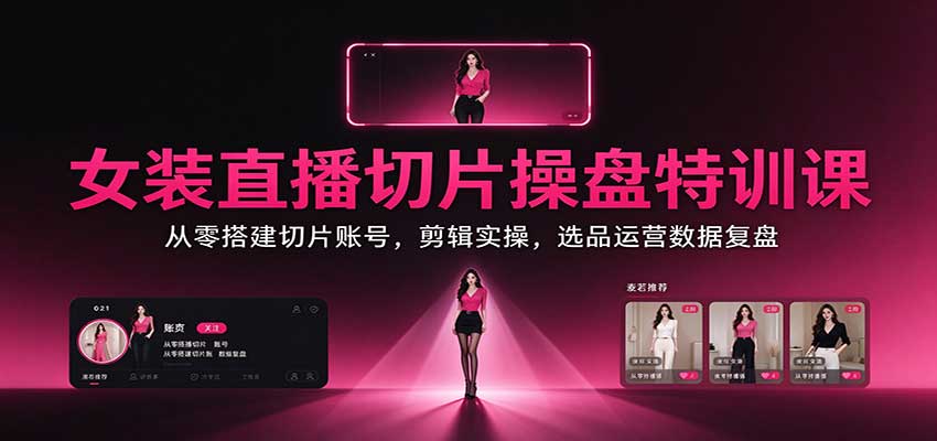 女装直播切片操盘特训课:从零搭建切片账号,剪辑实操,选品运营数据复盘-优优云网创