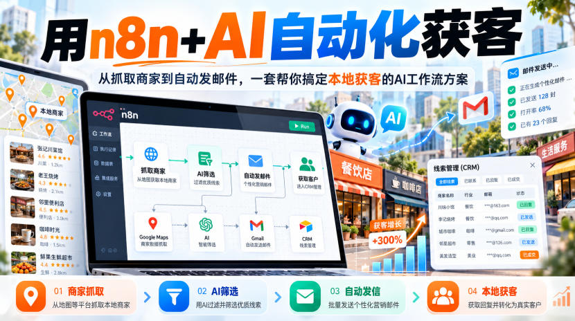 【无水印】用n8n+AI自动化获客,从抓取商家到自动发邮件,一套帮你搞定本地获客的AI工作流方案【原创双语字幕】-优优云网创