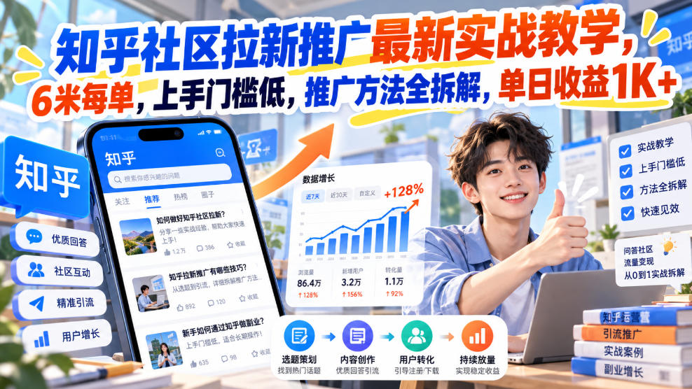 知乎社区拉新推广最新实战教学，6米每单，上手门槛低，推广方法全拆解，单日收益1K+！(更新1030)-优优云网创