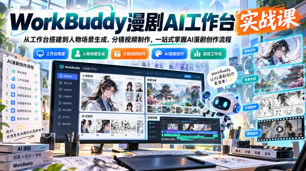 WorkBuddy漫剧AI工作台实战课：从工作台搭建到人物场景生成、分镜视频制作，一站式掌握AI漫剧创作流程-优优云网创