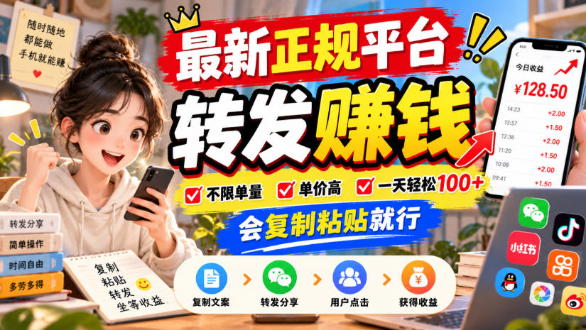 最新正规平台,转发賺钱,不限单量,单价高,一天轻松100+,会复制粘贴就行【揭秘】-优优云网创