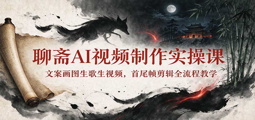 聊斋AI视频制作实操课:文案画图生歌生视频,首尾帧剪辑全流程教学-优优云网创