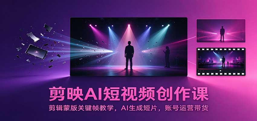 剪映AI短视频创作课:剪辑蒙版关键帧教学,AI生成短片,账号运营带货-优优云网创