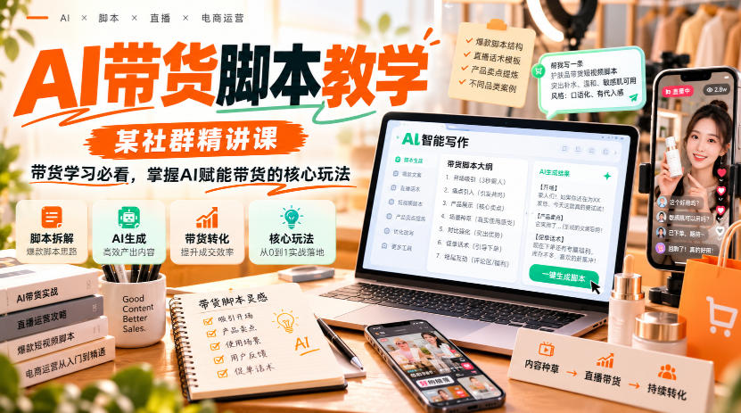AI带货脚本教学,某社群精讲课,带货学习必看,掌握AI赋能带货的核心玩法-优优云网创