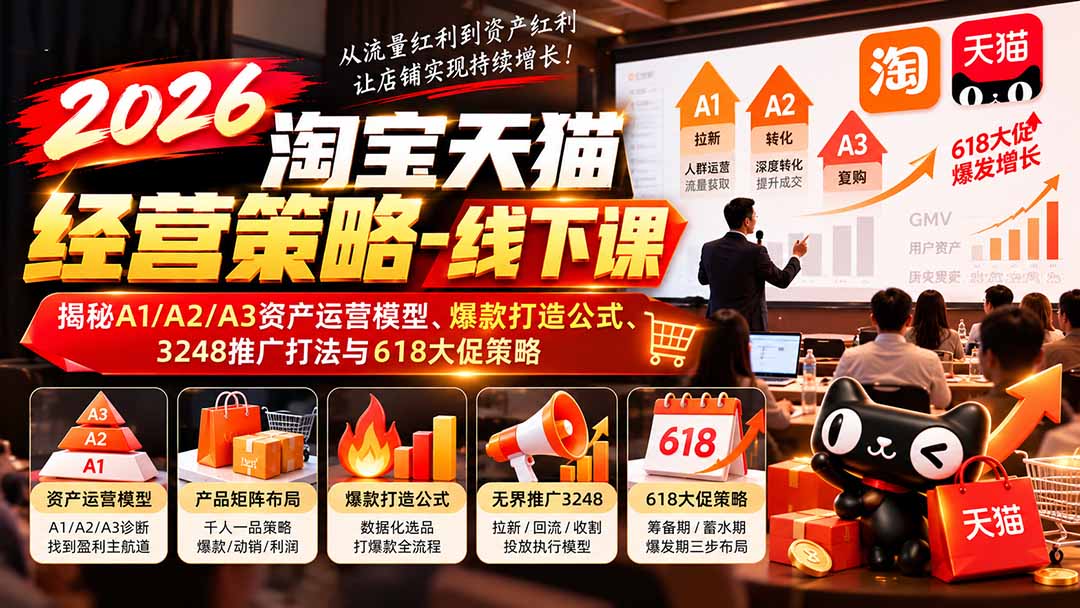 2026淘宝天猫经营策略-线下课-更新1019:揭秘A1/A2/A3资产运营模型、爆款打造公式、3248推广打法与618大促策略-优优云网创