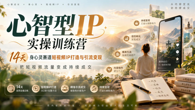 心智型IP实操训练营|14天身心灵赛道短视频IP打造与引流变现,把短视频流量变成持续成交-优优云网创