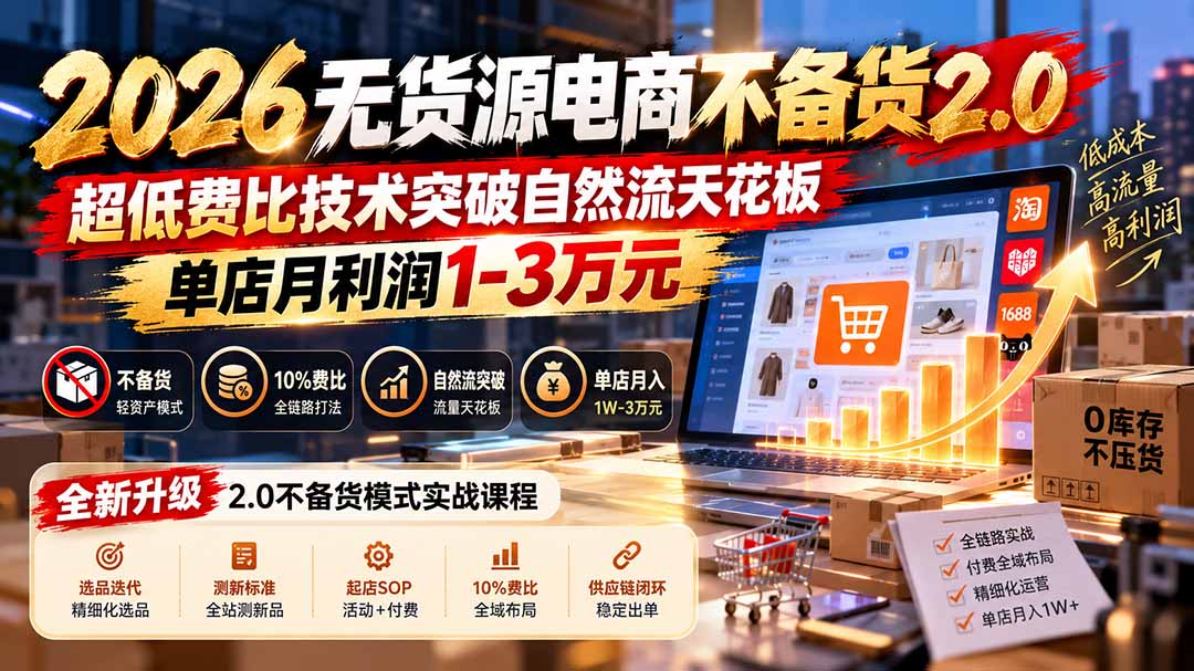 2026无货源电商不备货2.0【更新1019】:超低费比技术突破自然流天花板,单店月利润1-3万元-优优云网创